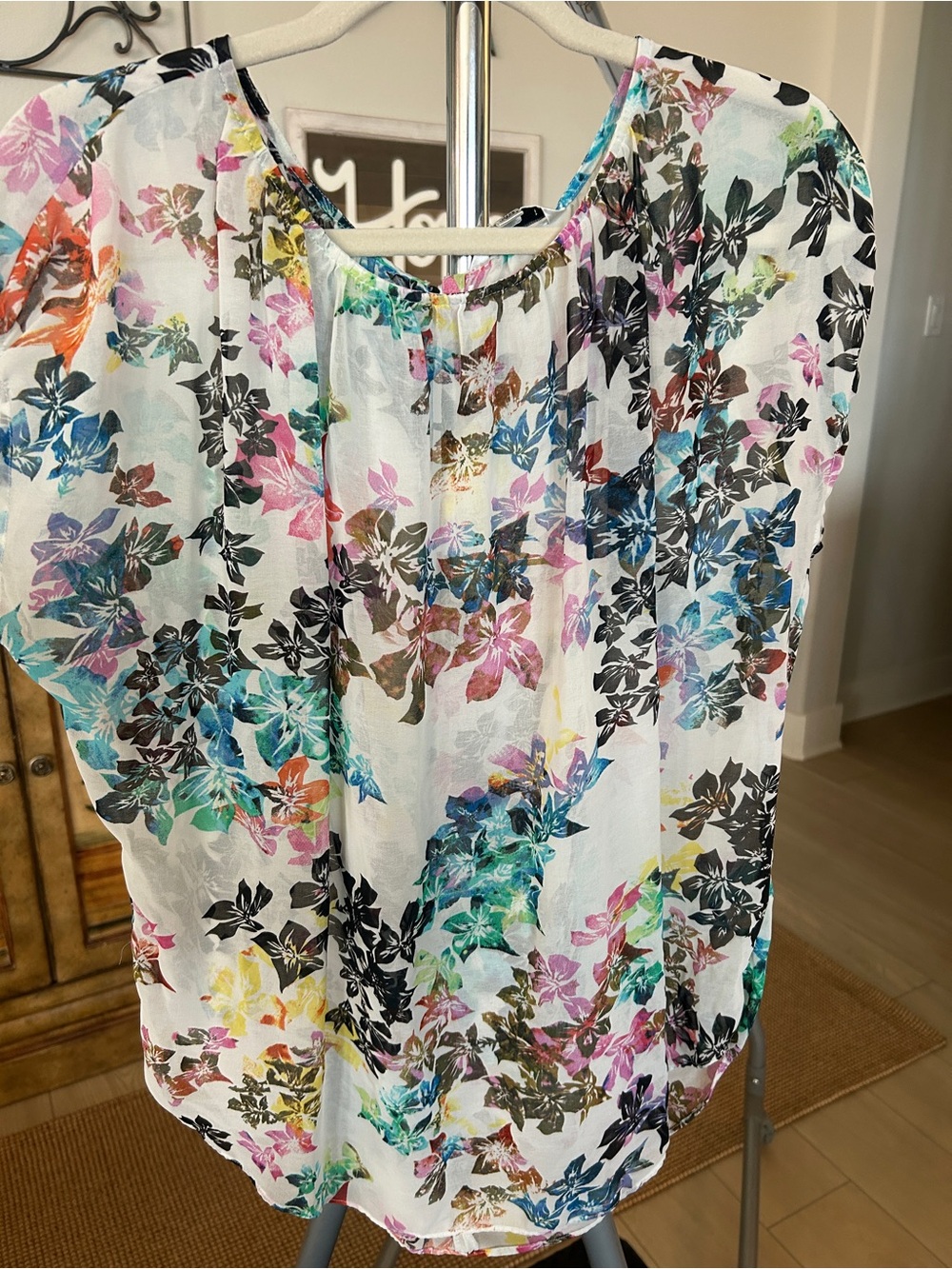 CAbi Multicolor Floral Cap Sleeve Tunic - White Base